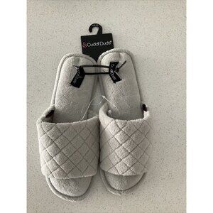Cuddl Duds Open Toe Quilted Terry Cloth Gray Slippers Size 9-10 Women’s NWT